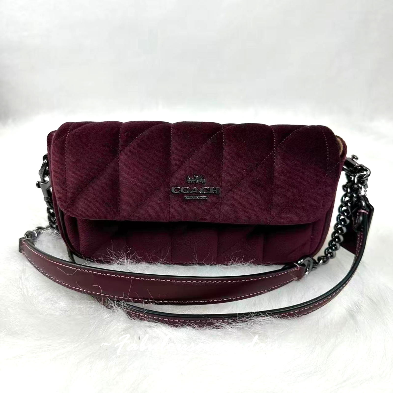 Coach 2-Strap Hailey Flap Bag With Quilting In Velvet/Qb/Burgundy Cce13 Nwt